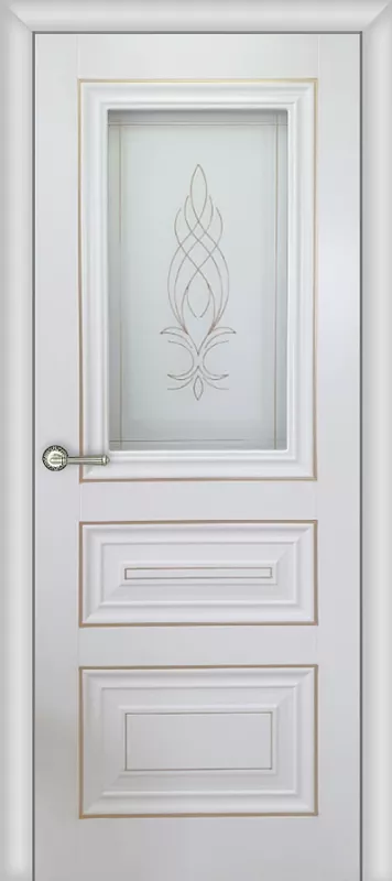 Межкомнатная дверь Carda Н-19 Эмалит белый с патиной золото Витраж