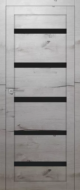Межкомнатная дверь Carda  Т-5 Дуб арктика чёрное стекло
