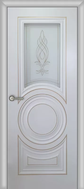 Межкомнатная дверь Carda Н-21 Эмалит белый с патиной золото Витраж