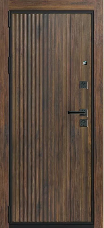 Входная дверь С-708 Черный муар Вертикаль без ст. Дуб коньяк с век.кольц.+патина Горизонталь без ст. Белый матовый 3 конт. упл. CARDA RS