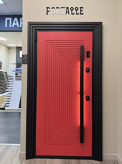 135379 Дверь Electra Biocode 950х2050 Левая Vesuvio Collori RAL3031 R007 Decoline premium Grey matt Radial Rettangolo метмет подсв. (Распродажа)