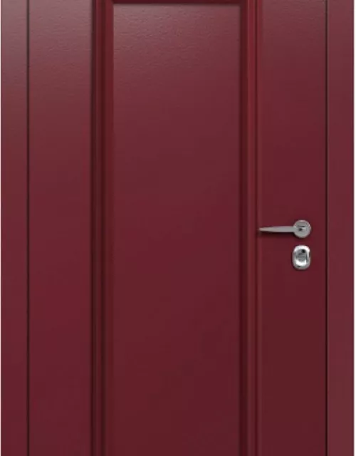 Фото: Входная дверь PortalleTermoPlus 880х2050 ЛеваяМуар RAL3005 Багет IIDecoline Light Белое дерево F010 Кале сув Venera хром