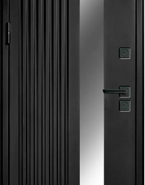 Фото: Входная дверь Carda Termo Premium 130 3к Черный металлик  + Багет Интро + СТП зерк Silver Белый матовый Галеон графит