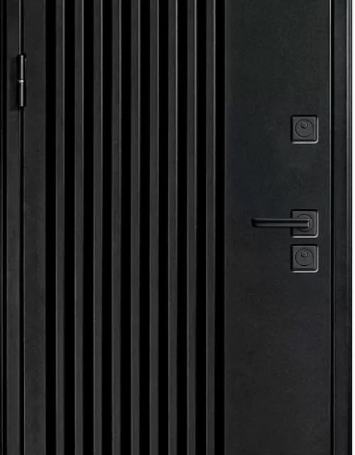 Фото: Входная дверь Carda Termo Premium 120 3к Черный металлик + Багет Интро Белый матовый Галеон графит