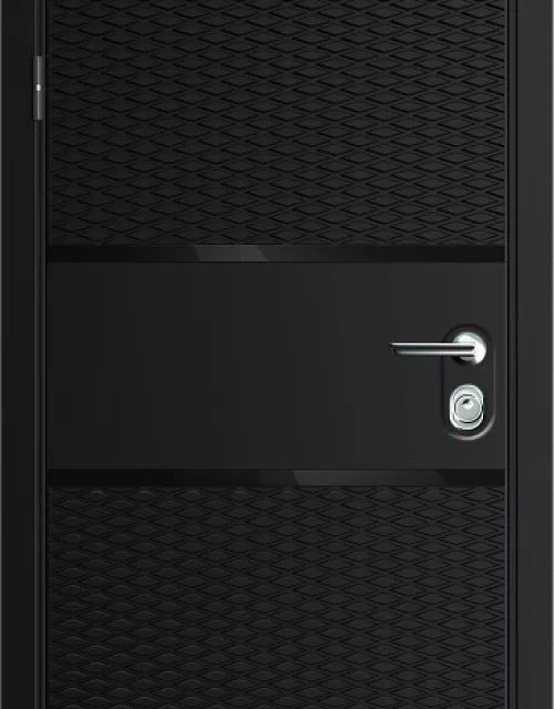 Фото: Входная дверь Carda С-20111Z Черный букле 01 Black soft 11Z White soft Зеркало Без ручки Хром
