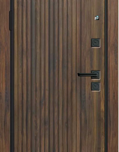 Фото: Входная дверь С-708 Черный муар Вертикаль без ст. Дуб коньяк с век.кольц.+патина Горизонталь без ст. Белый матовый 3 конт. упл. CARDA RS